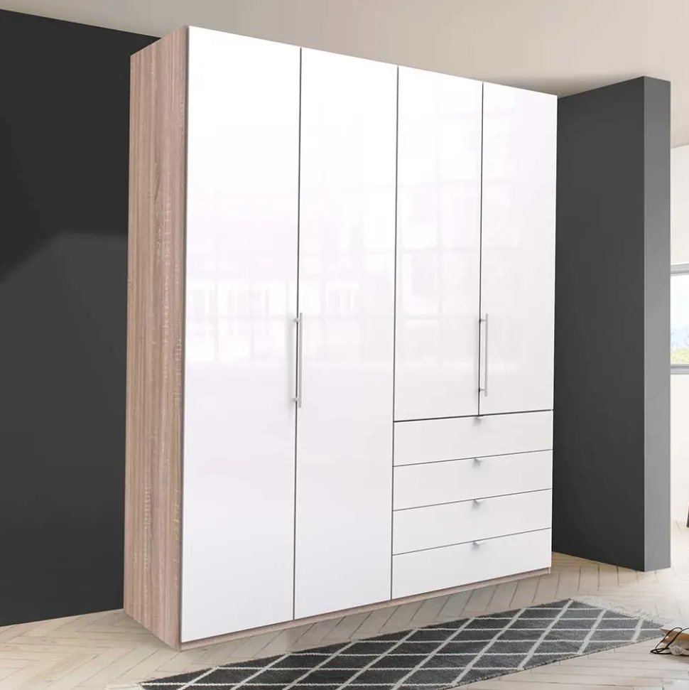 Glasfront Kombi-Kleiderschrank in Weiß - Bosays