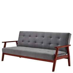 Graue Samt Bettcouch mit Holzgestell - Farala