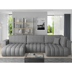 Graue Wohnzimmercouch mit Schlaffunktion - Rikono