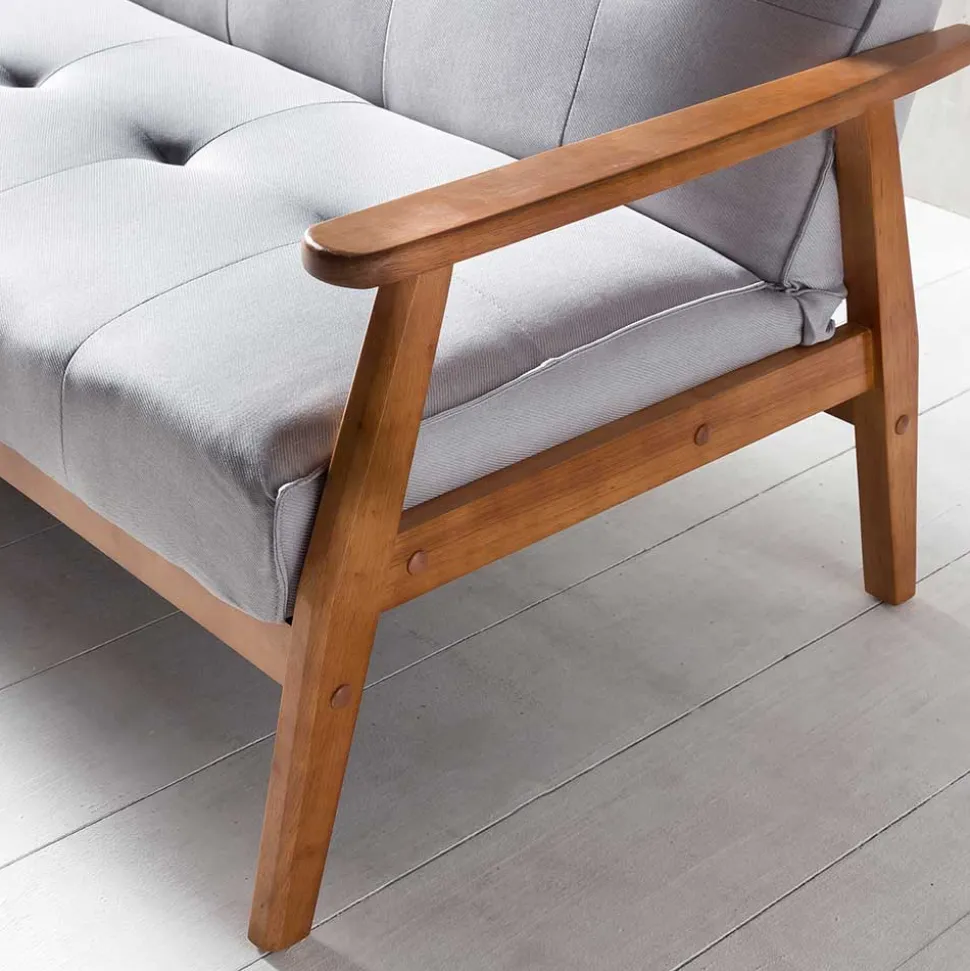 Graues Sofa mit Holzgestell Eiche - Florynn
