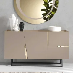 Große Kommode in Taupe mit Spiegel in Bronze - Fashiona