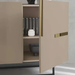 Große Kommode in Taupe mit Spiegel in Bronze - Fashiona