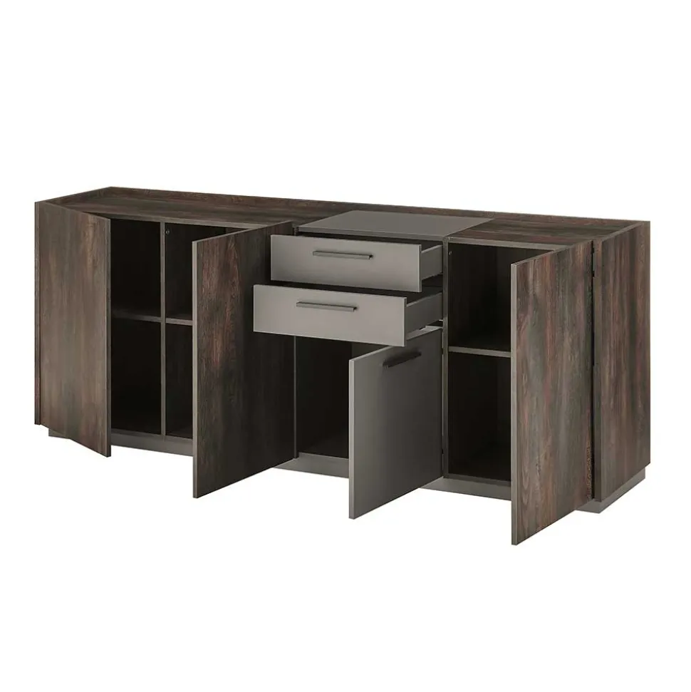 Großes Sideboard in Eiche Dunkel und Anthrazit - Mundo