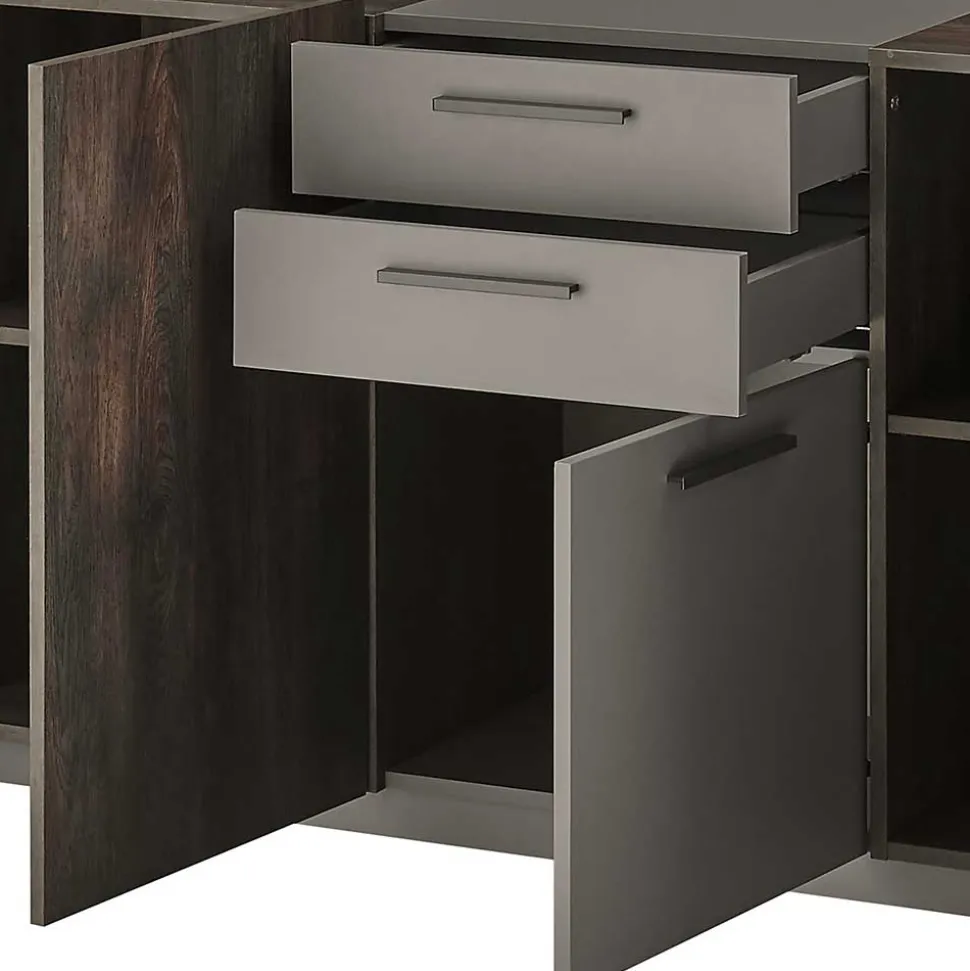 Großes Sideboard in Eiche Dunkel und Anthrazit - Mundo