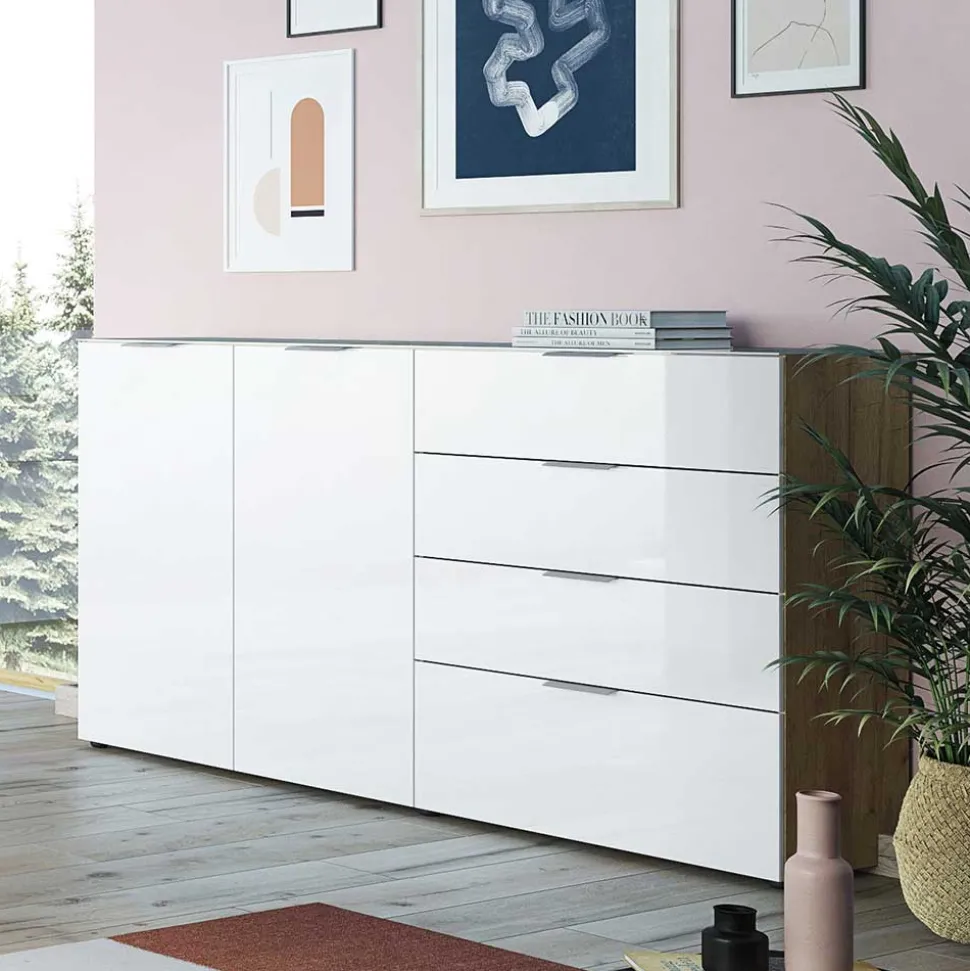Großes Sideboard in Wildeiche & Weiß - Riodna