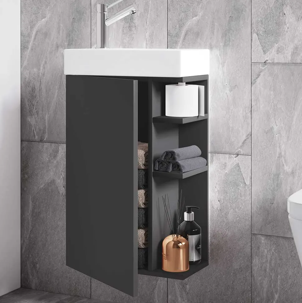 Gäste WC Waschtisch in Anthrazit mit Weiß - Fabio