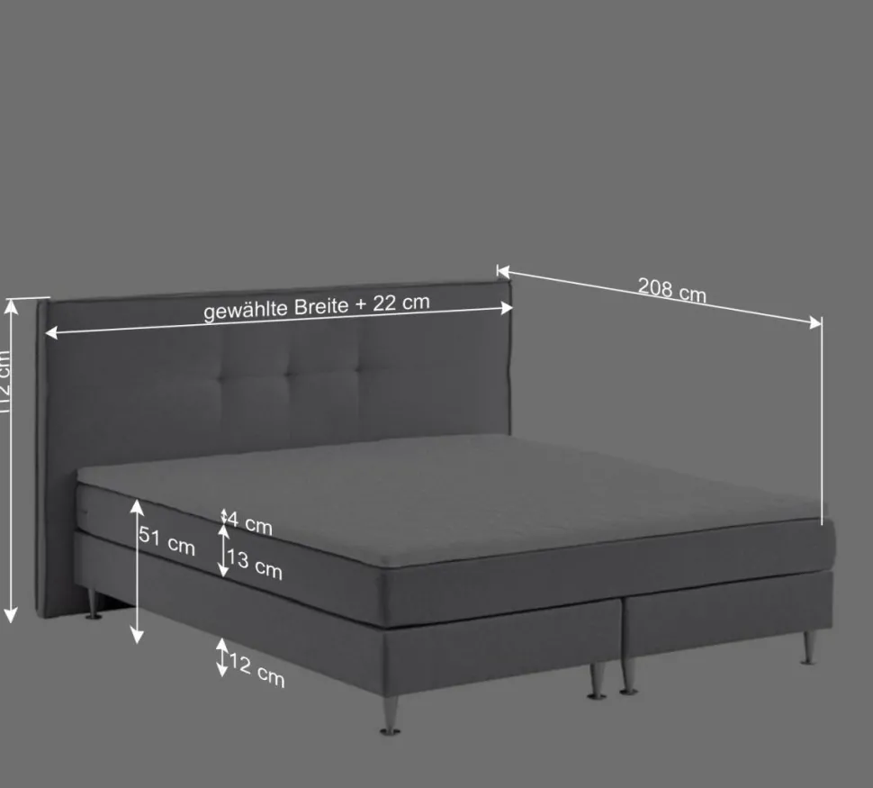 H3 Boxspringbett in Hellgrau Stoff & Chrom - Tuwedia