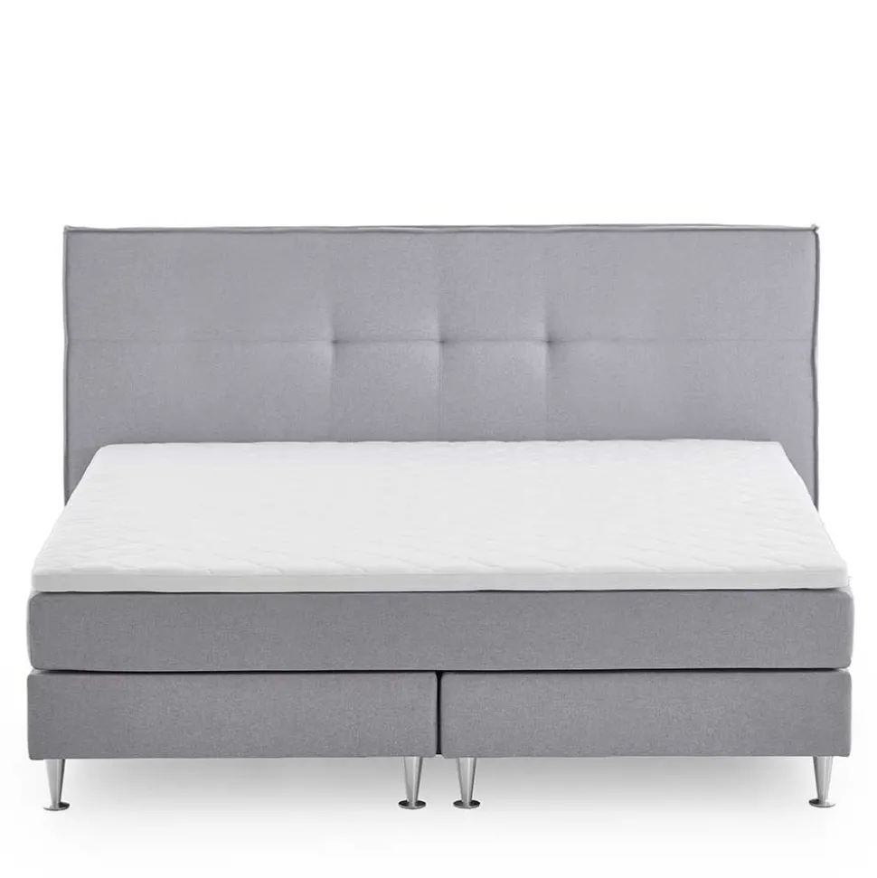 H3 Boxspringbett in Hellgrau Stoff & Chrom - Tuwedia