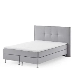 H3 Boxspringbett in Hellgrau Stoff & Chrom - Tuwedia