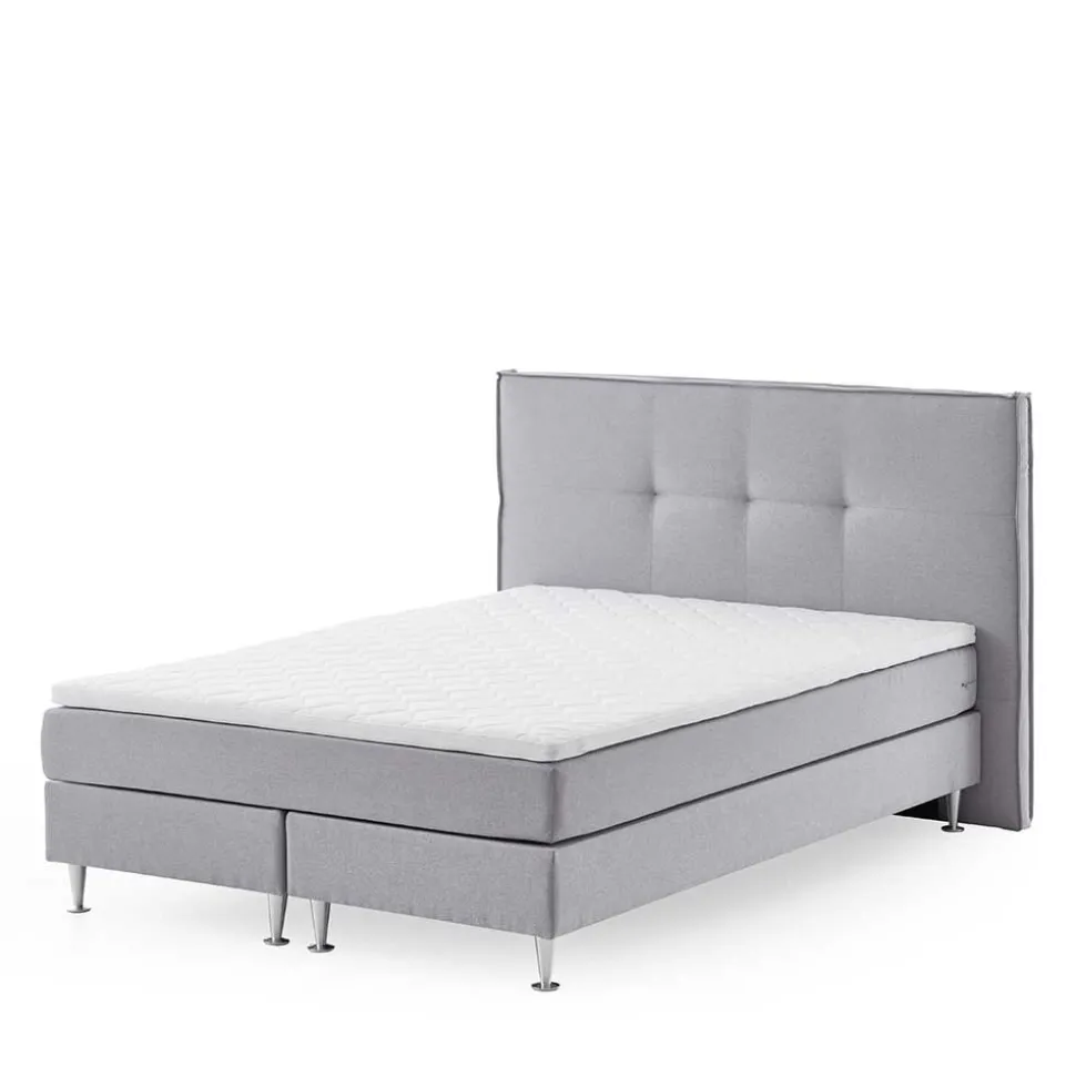 H3 Boxspringbett in Hellgrau Stoff & Chrom - Tuwedia