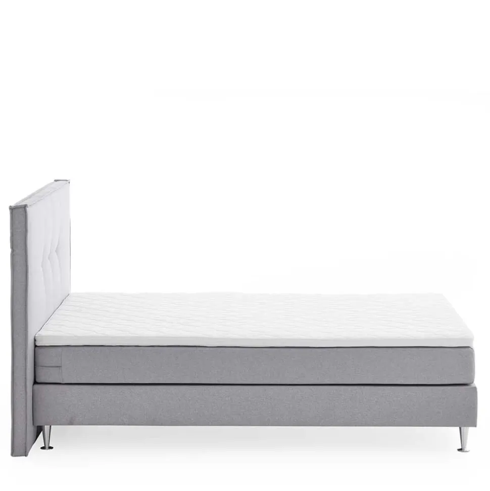 H3 Boxspringbett in Hellgrau Stoff & Chrom - Tuwedia