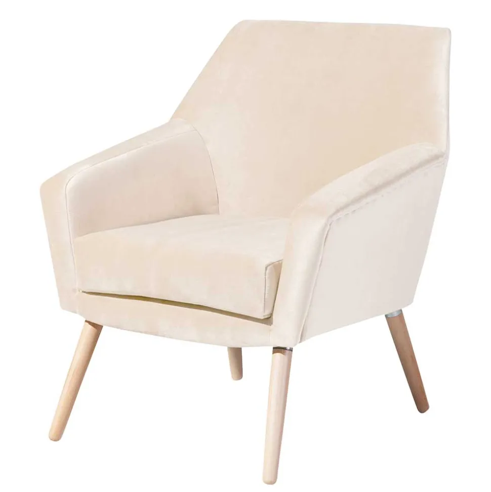 Heller Sessel in Creme Samtvelours - Agnesco
