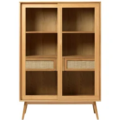 Helles Highboard mit Glas in Natur - Saltenas