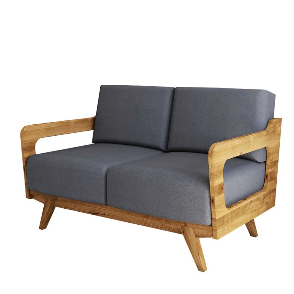Hellgraues Stoff Sofa mit Wildeiche Gestell - Hardus