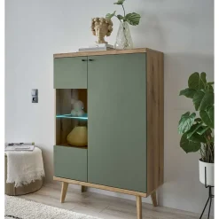Highboard in Graugrün und Wildeiche - Oliva