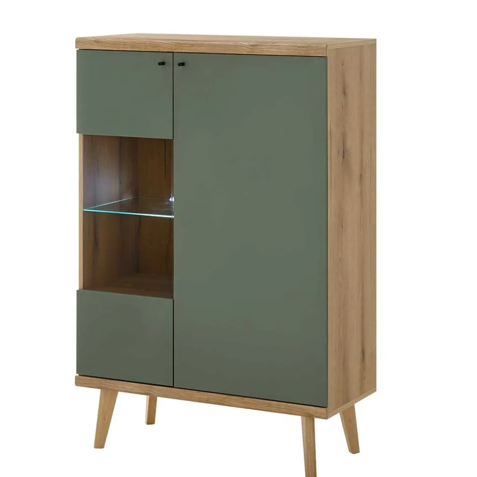 Highboard in Graugrün und Wildeiche - Oliva