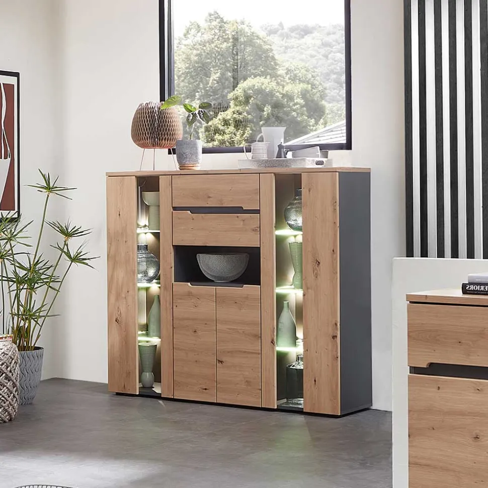Highboard mit Glas & LED Licht - Kuetra