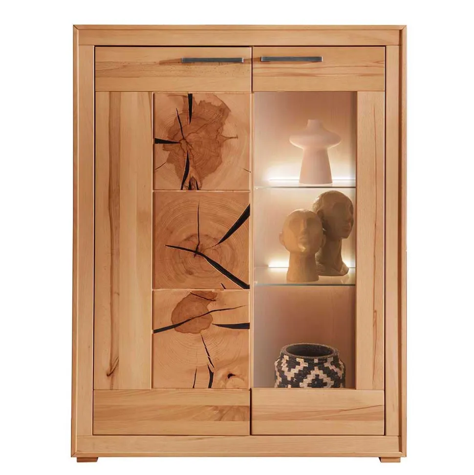 Highboard mit Glaseinsatz aus geölter Kernbuche - Sarosca