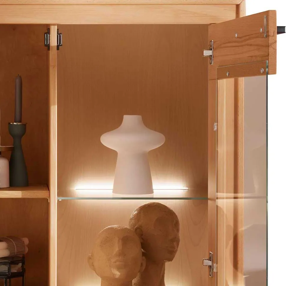Highboard mit Glaseinsatz aus geölter Kernbuche - Sarosca
