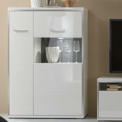 Highboard Tacroma in Hochglanz Weiß Glas