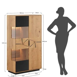 Highboard Vitrine aus Eiche und Glas - Masicuri