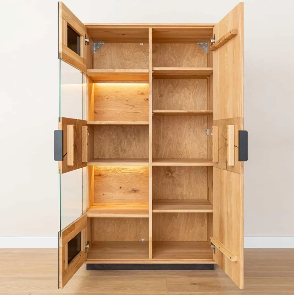 Highboard Vitrine aus Eiche und Glas - Masicuri