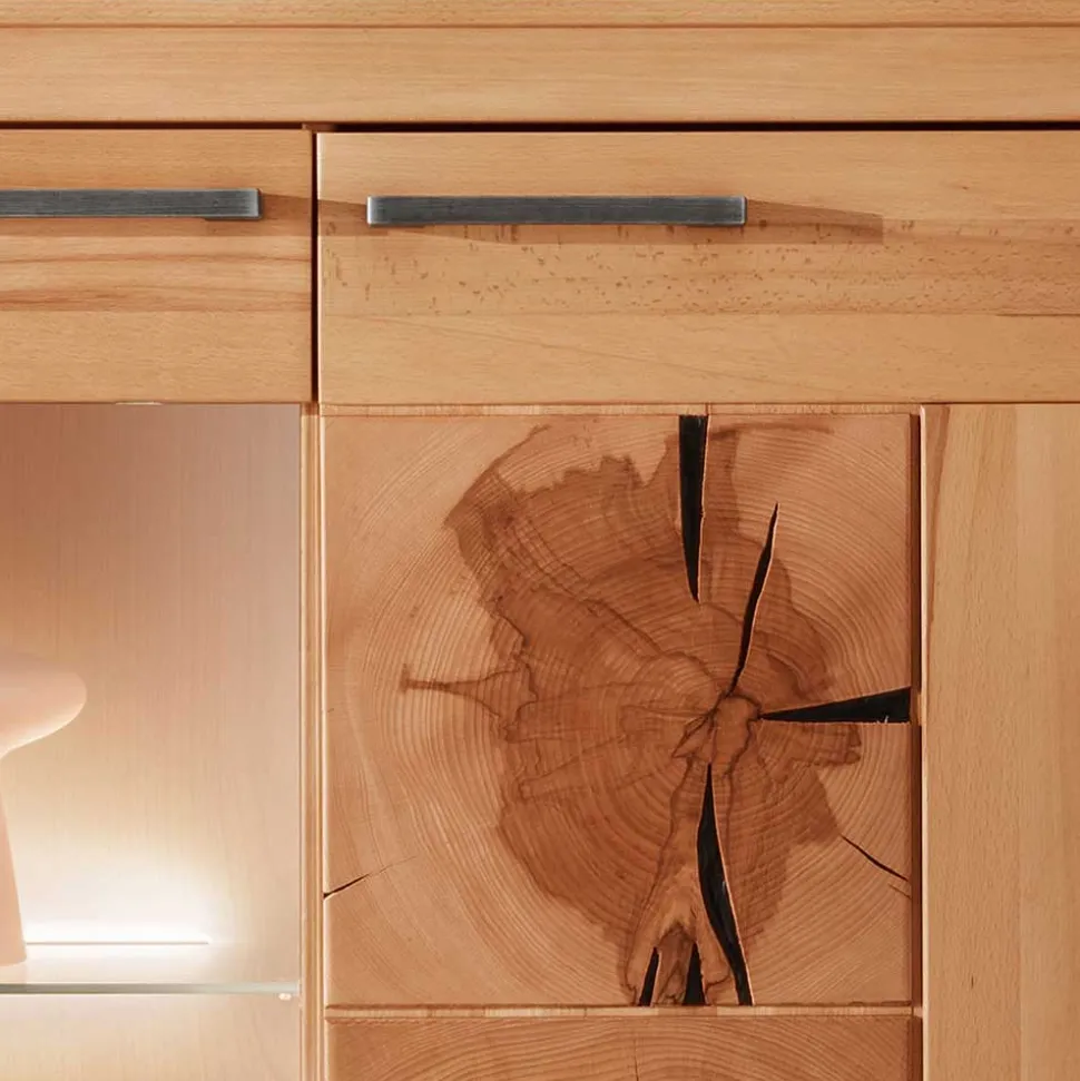 Highboard Vitrine aus Kernbuche Massivholz - Sarosca