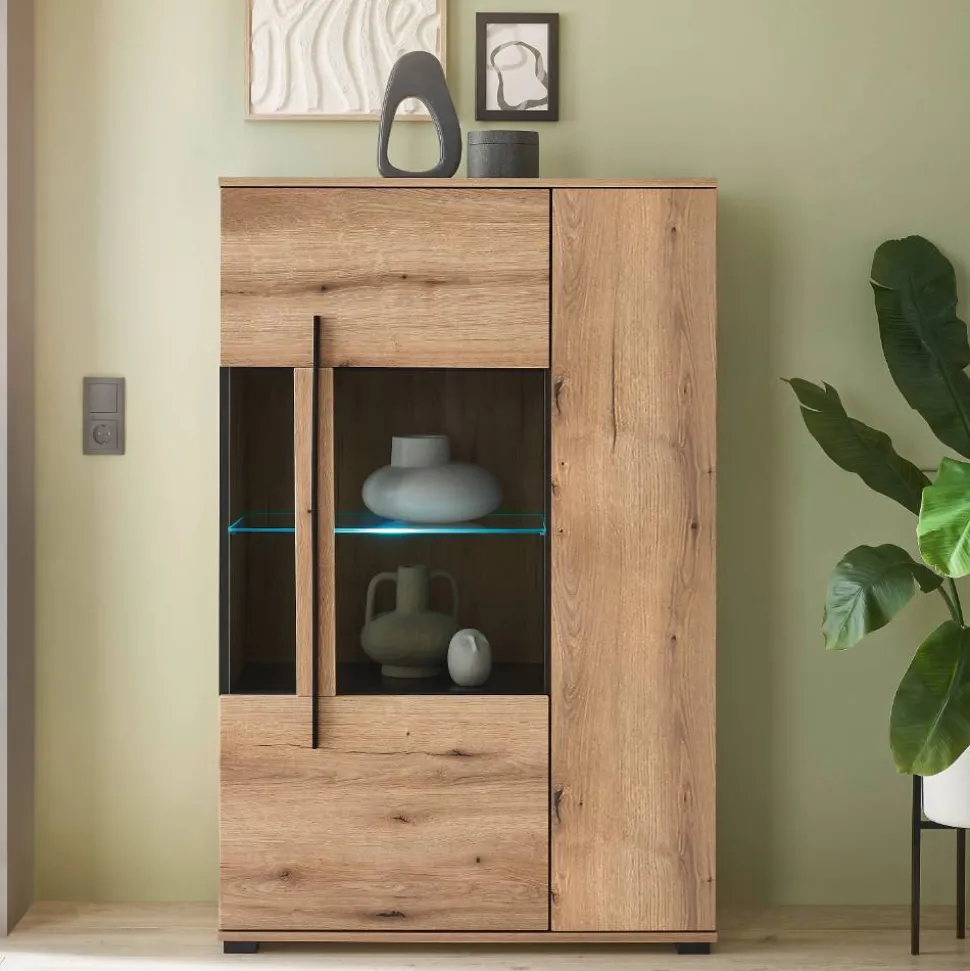 Highboard Vitrine in Eiche Dekor - Brocus