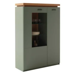 Highboard Vitrine in Graugrün und Eiche - Kwin