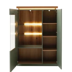 Highboard Vitrine in Graugrün und Eiche - Kwin