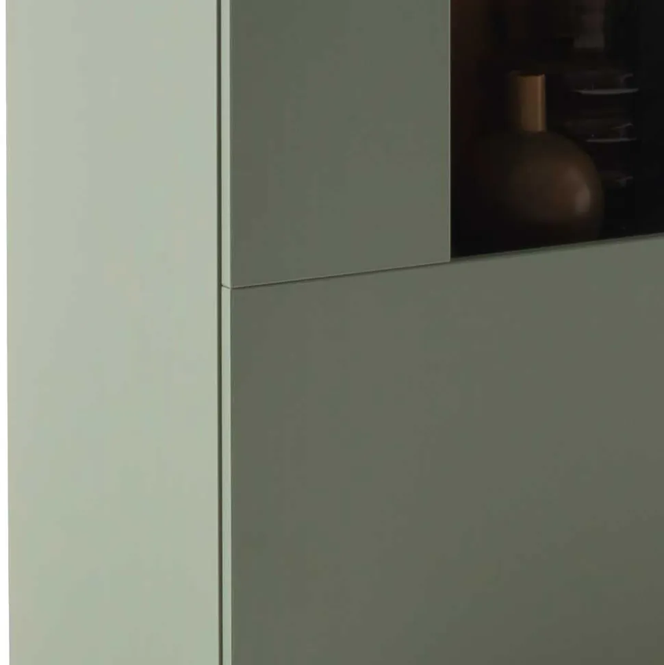 Highboard Vitrine in Graugrün und Eiche - Kwin