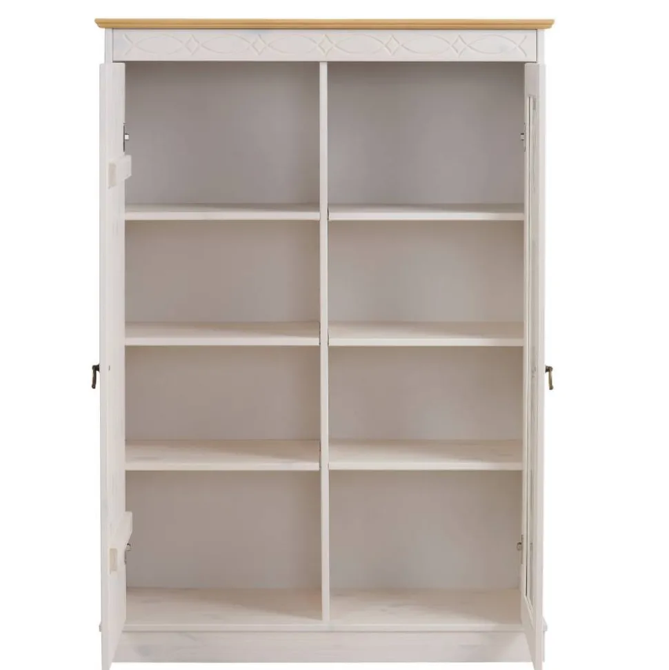 Highboard Vitrine in Weiß und Kiefer Honig - Zentra
