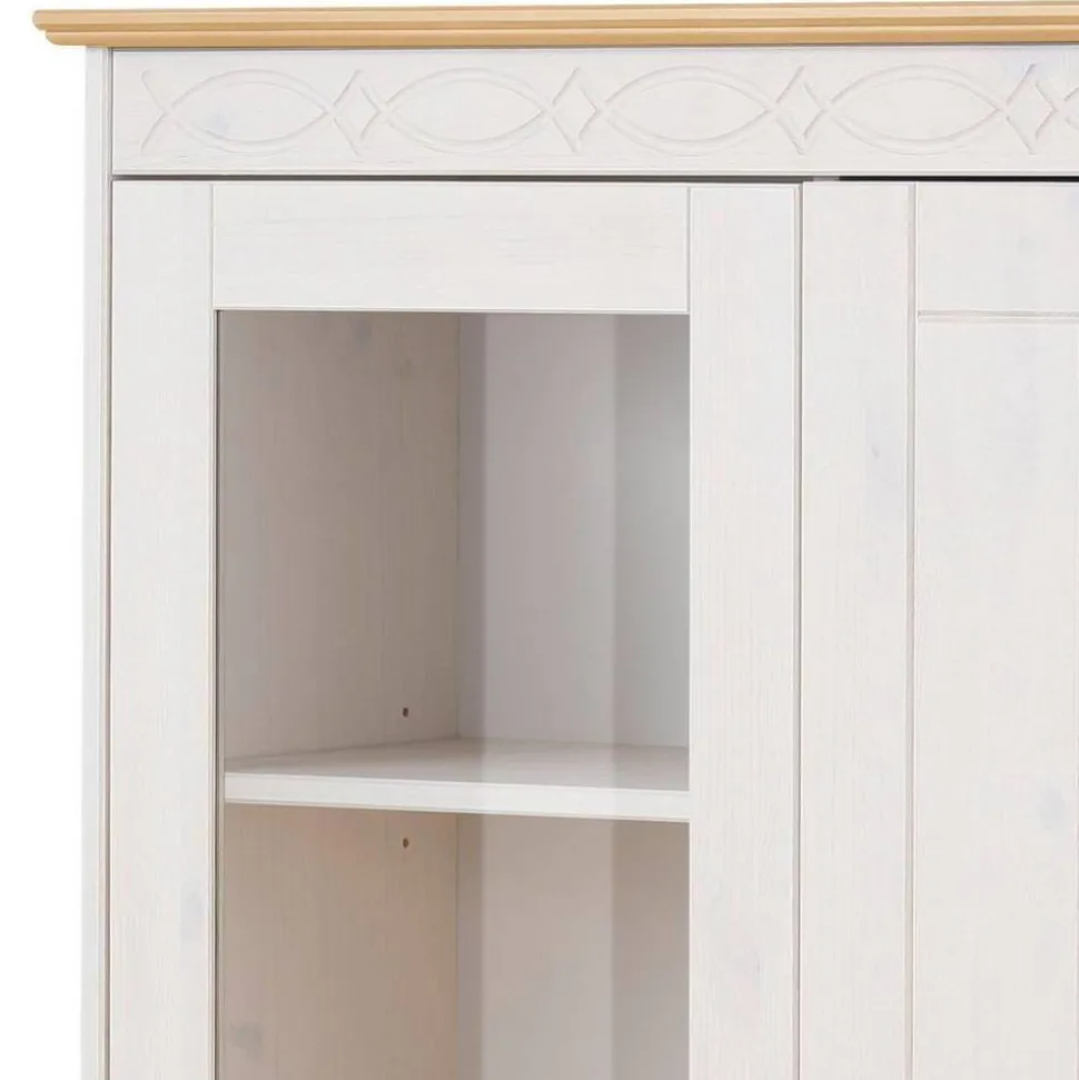 Highboard Vitrine in Weiß und Kiefer Honig - Zentra