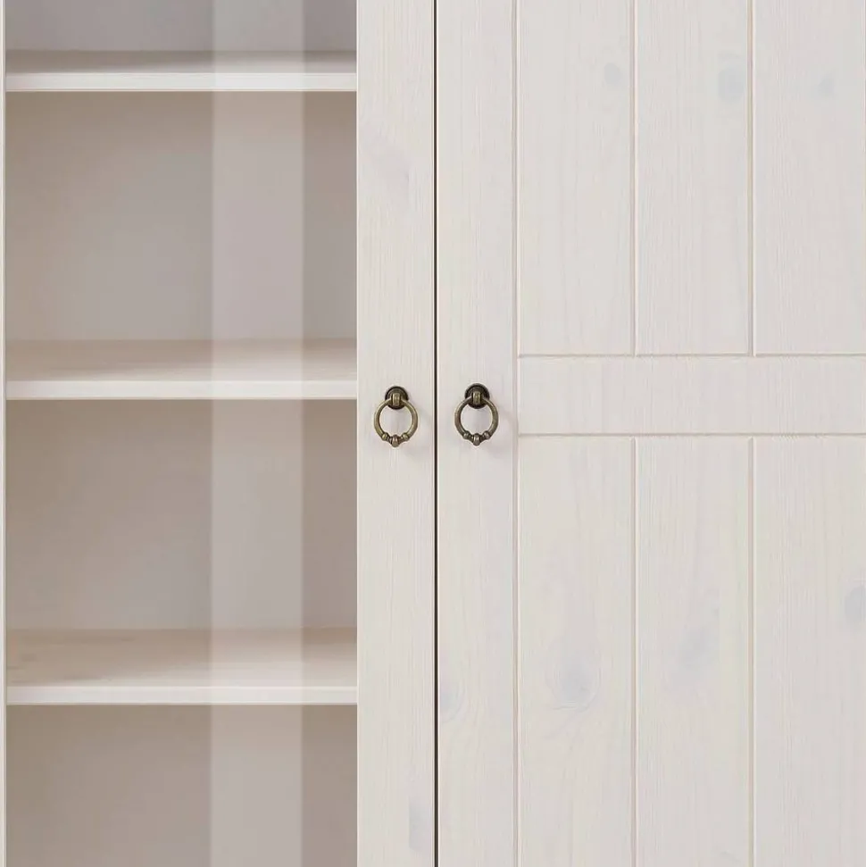 Highboard Vitrine in Weiß und Kiefer Honig - Zentra