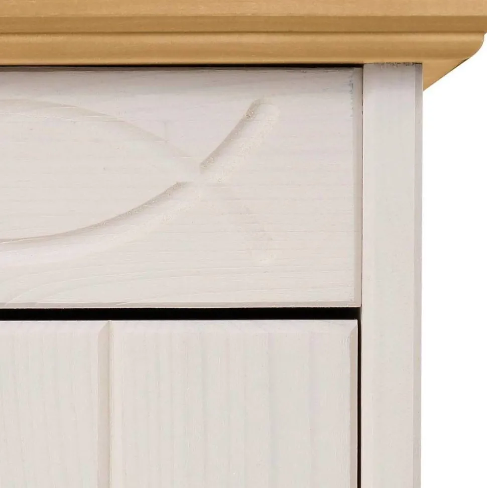 Highboard Vitrine in Weiß und Kiefer Honig - Zentra