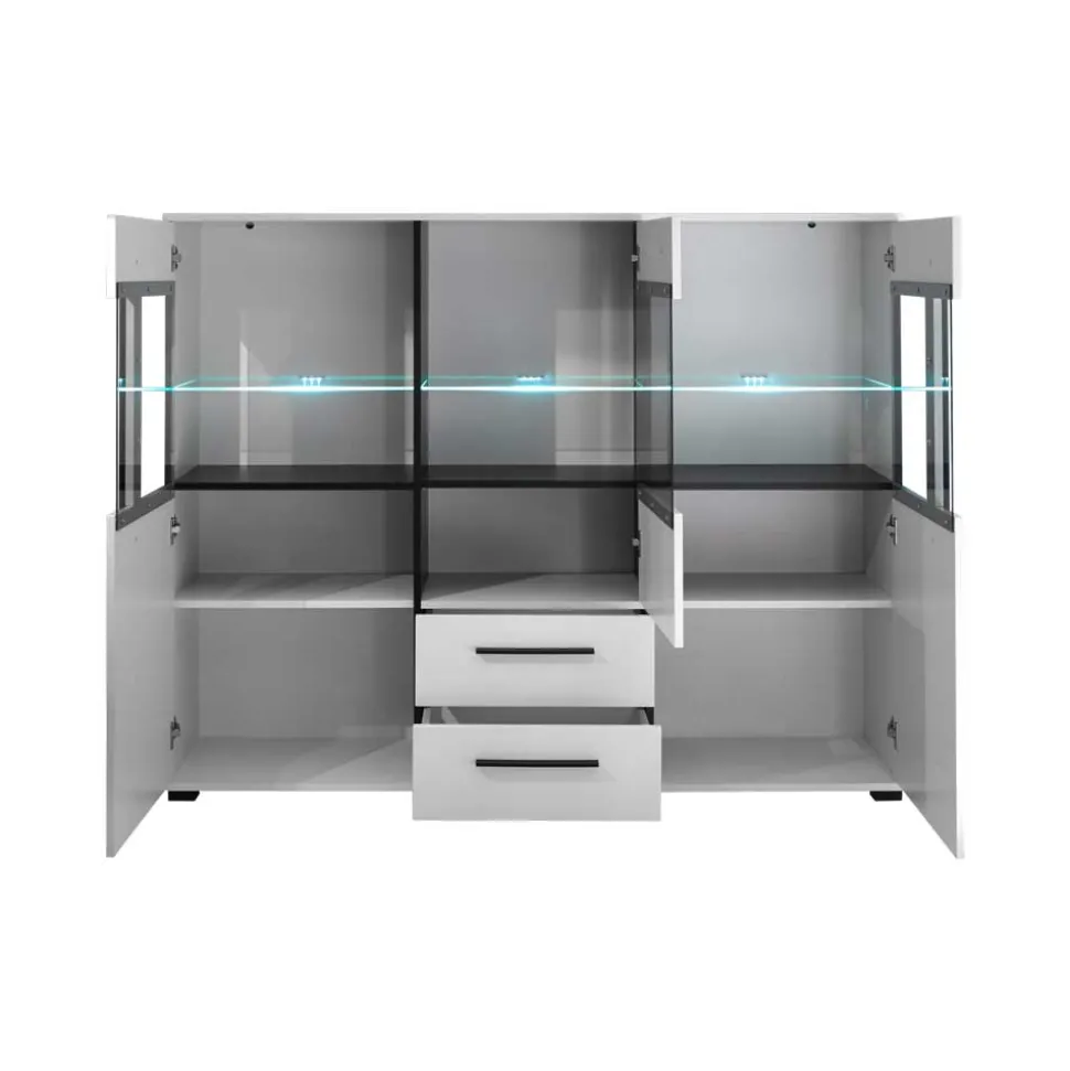 Highboard Vitrine Jetongos in Weiß Hochglanz Glas