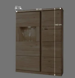 Highboard Vitrine Smonia aus Wildeiche Bianco