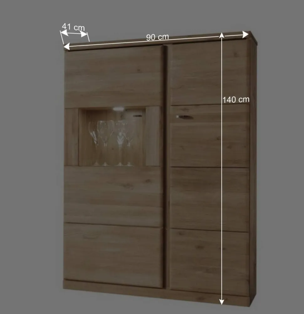 Highboard Vitrine Smonia aus Wildeiche Bianco