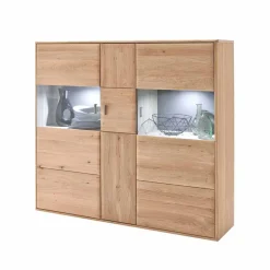 Highboard Vitrine Vernella aus Eiche hell geölt