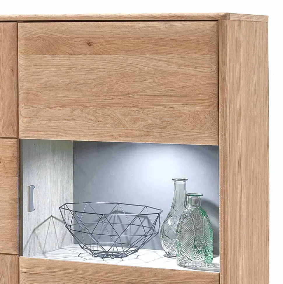 Highboard Vitrine Vernella aus Eiche hell geölt