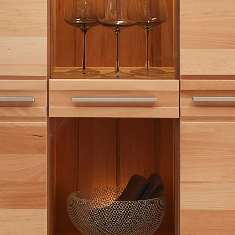 Highboard Vitrinenschrank aus Kernbuche massiv - Amyonta