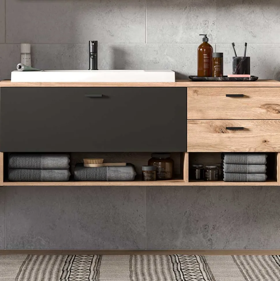 Hänge-Waschbeckenschrank mit Aufsatzbecken - Steikun