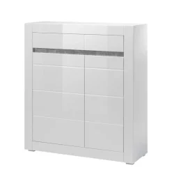 Hochglanz Highboard in Weiß Mextra mit Absetzung in Beton Optik