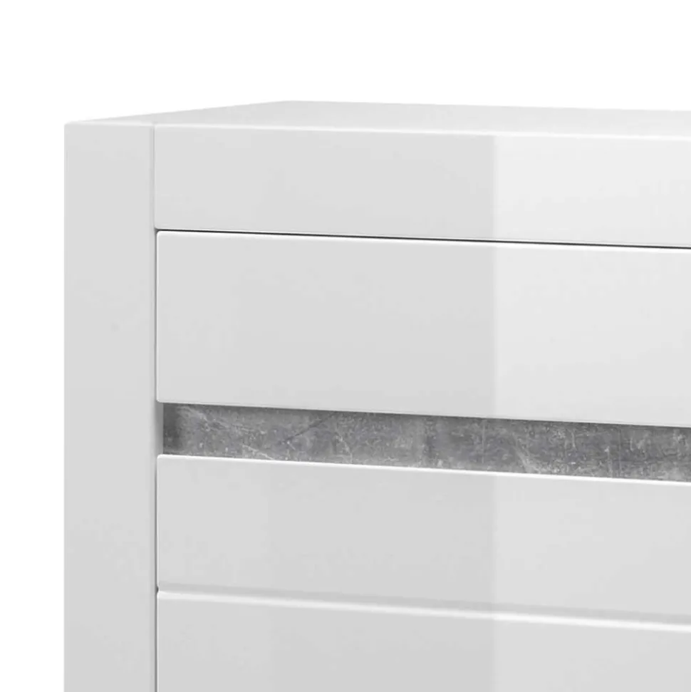 Hochglanz Highboard in Weiß Mextra mit Absetzung in Beton Optik