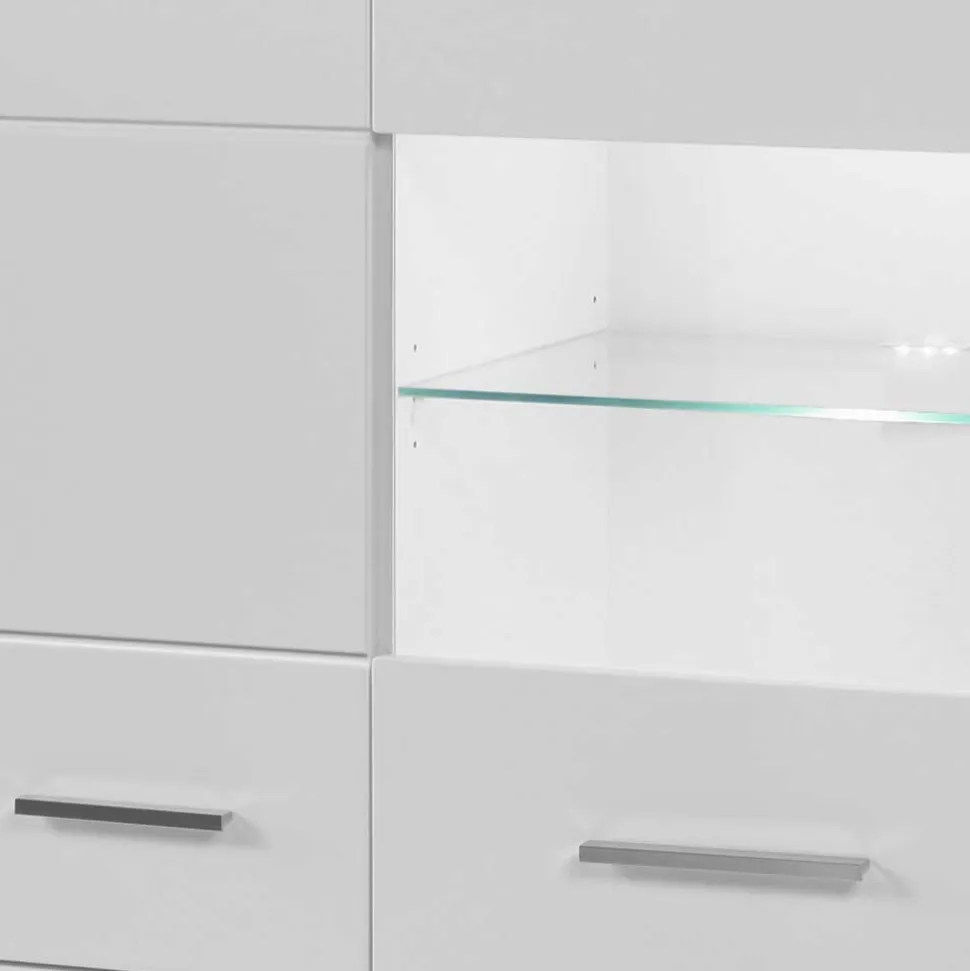 Hochglanz Highboard in Weiß mit Glas Yulis 3-türig