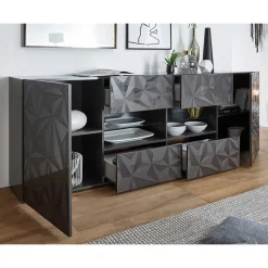 Hochglanz Sideboard in Anthrazit mit Druck - Kuriasna
