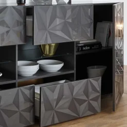 Hochglanz Sideboard in Anthrazit mit Druck - Kuriasna