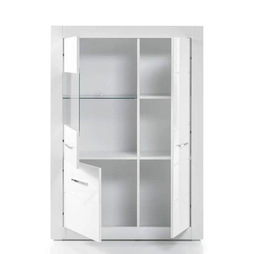 Hochglanz Vitrine in Weiß 3-türig Yulis mit Glaseinsatz