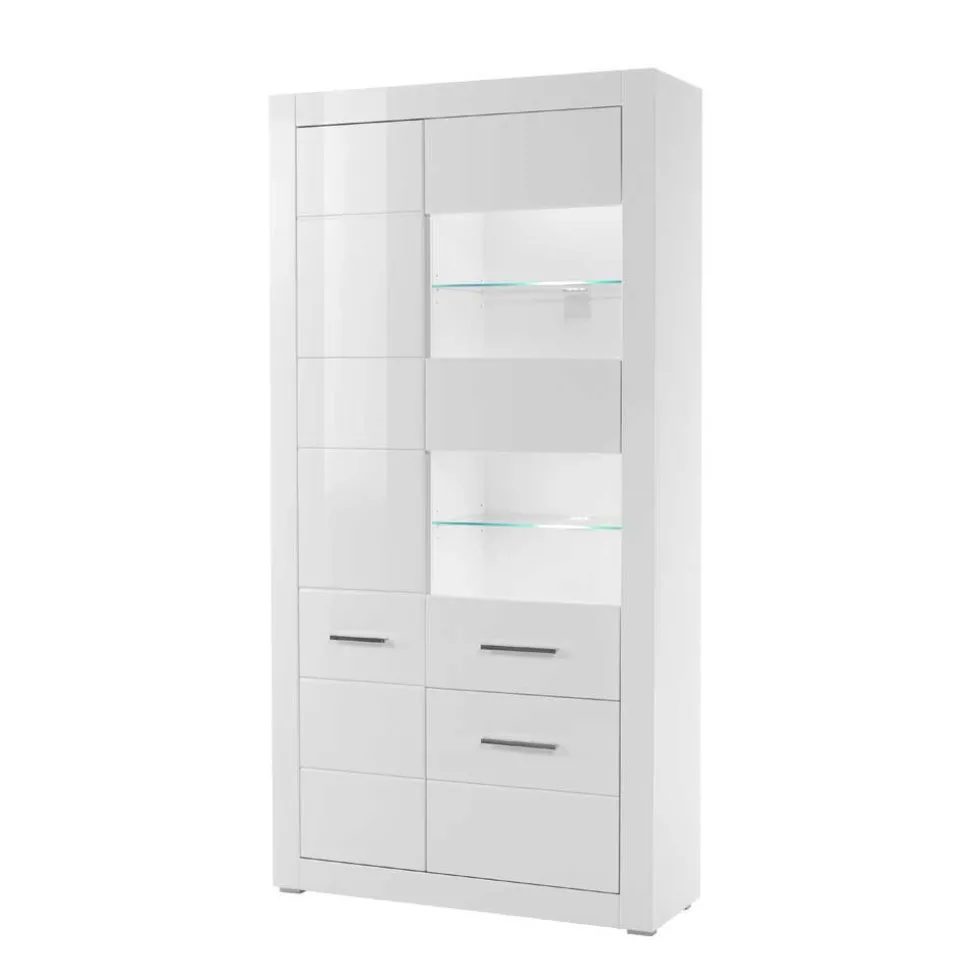 Hochglanz Vitrinenschrank in Weiß & Glas Yulis 3-türig