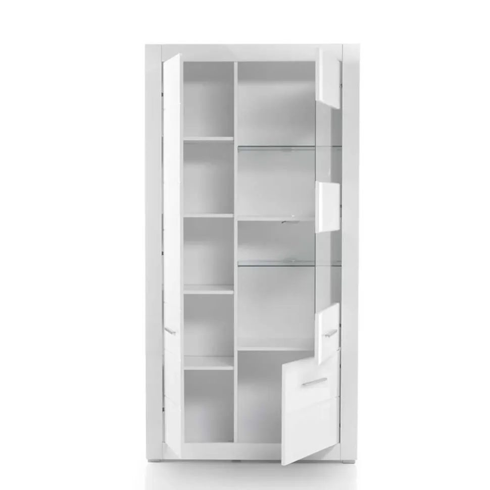Hochglanz Vitrinenschrank in Weiß & Glas Yulis 3-türig